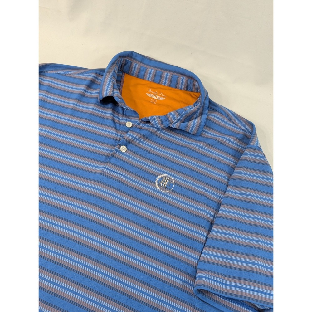 Straight Down Golf Oklahoma City Country Club XL Blue Striped Polo Men's EUC
